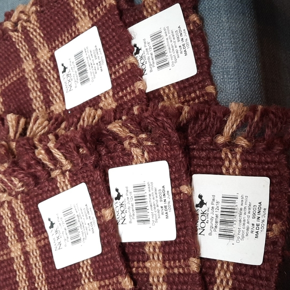 Set 5 Placemats Tablemat Woven Jute Burgundy Wine Tan 12" x 18" - Picture 5 of 5